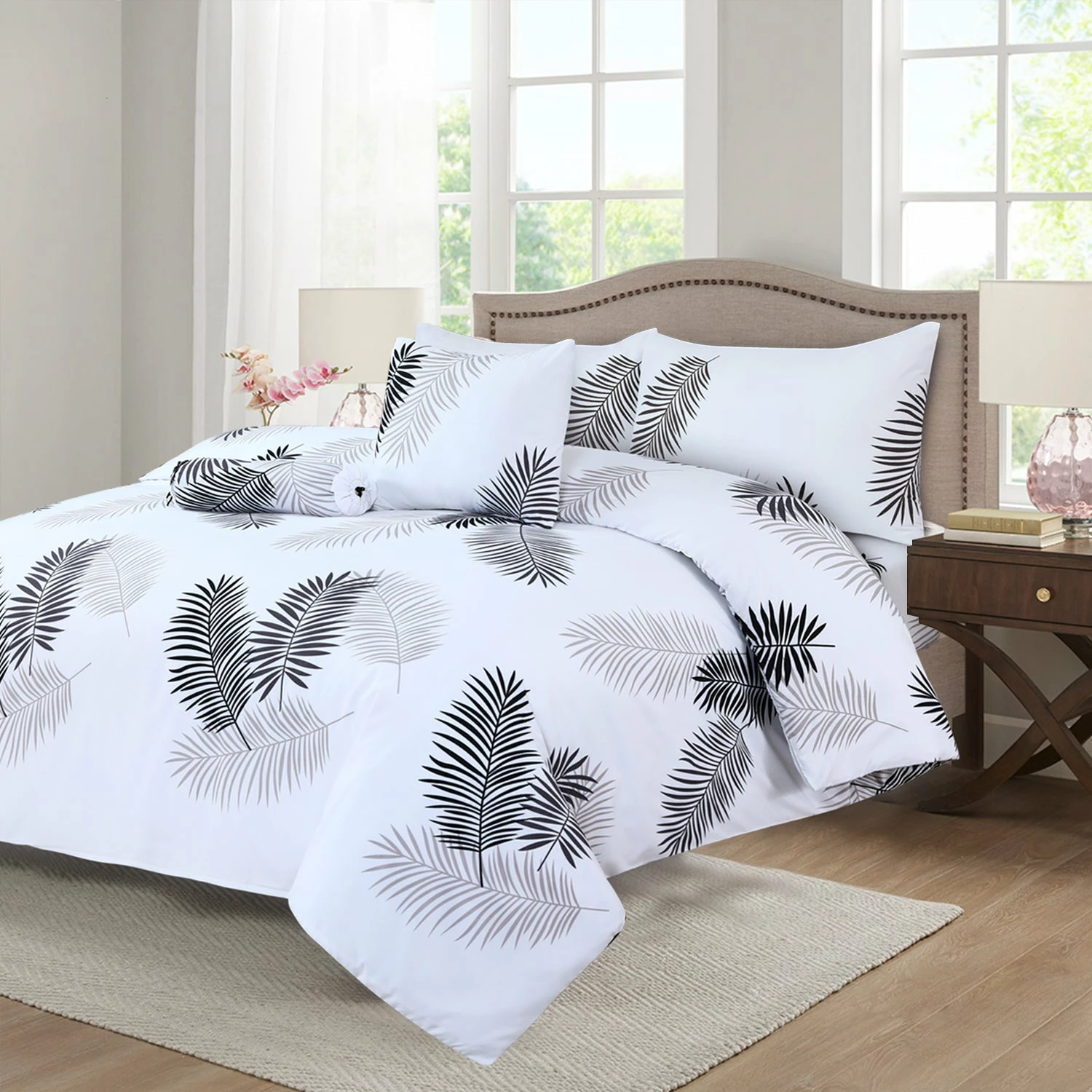 White Duvet Cover | Grey Leaf Art Print Bedding Set 3 White Duvet Cover | Grey Leaf Art Print Bedding Set