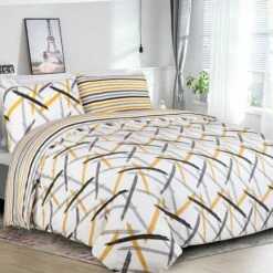 Ochre Stripe Reversible Duvet Cover Set