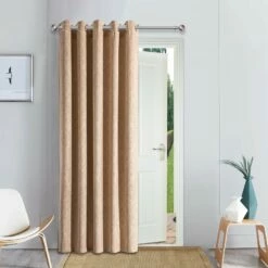 Beige Curtains Thermal Eyelet Blackout Single Door Drape