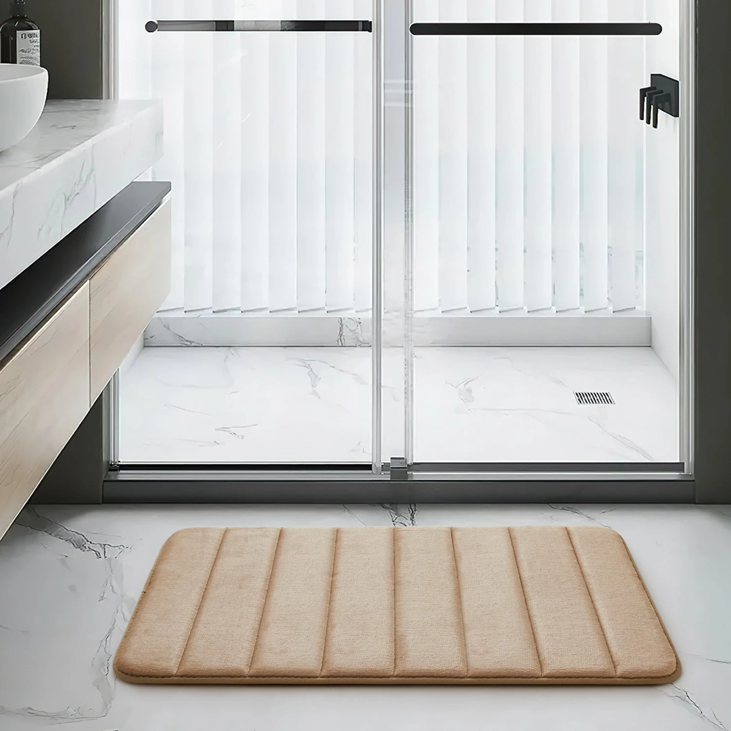 Memory Foam Bathroom Mat Beige 3 Memory Foam Bathroom Mat Beige
