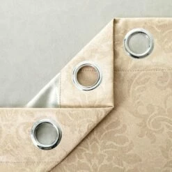 Beige Eyelet Curtains For Living Room Blackout Embossed -Bed Linings Sale Beige 09