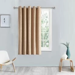 Beige Eyelet Curtains For Living Room Blackout Embossed -Bed Linings Sale Biege