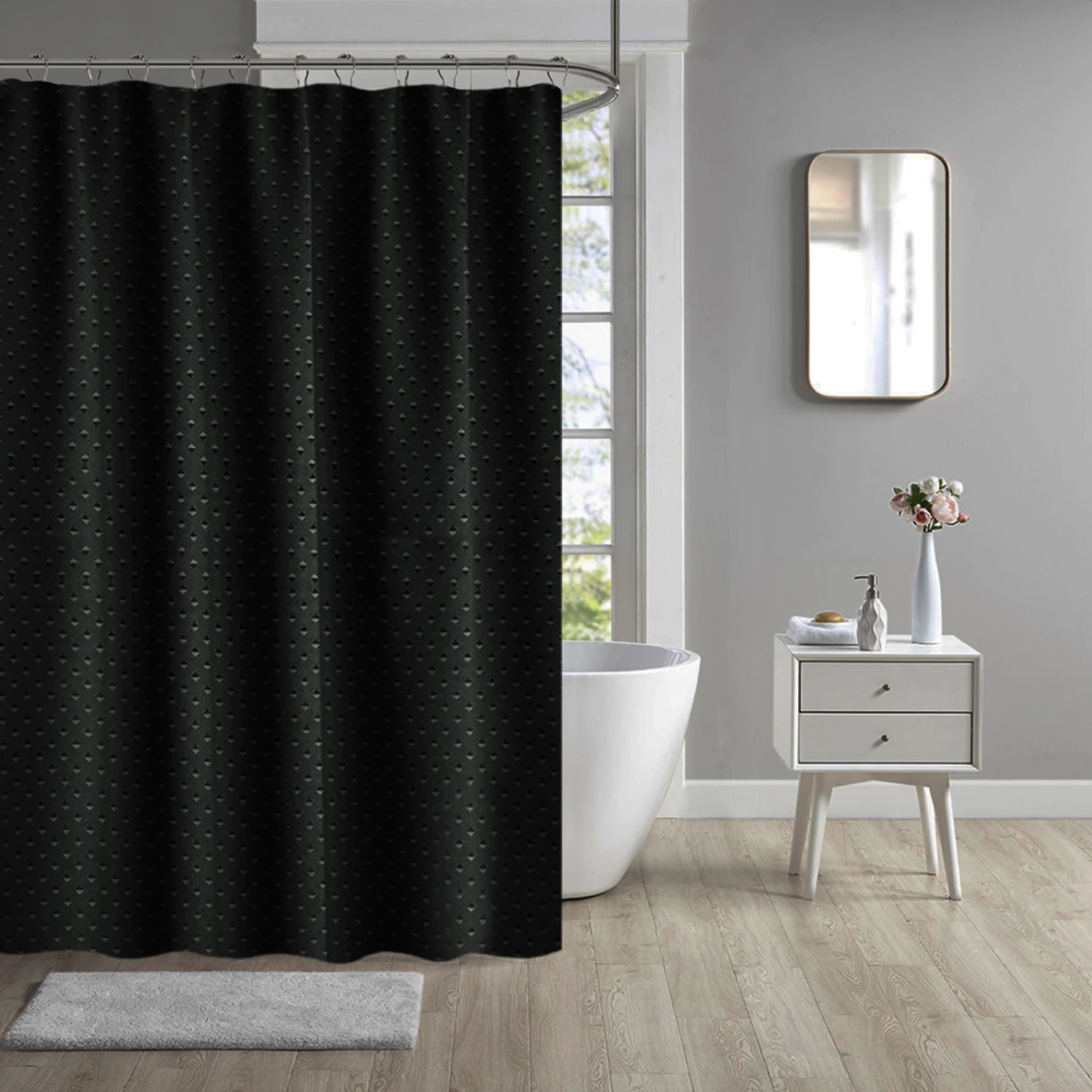 Black Shower Curtain Ring Top Waterproof 2 Black Shower Curtain Ring Top Waterproof