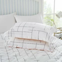 Luxury Duvet Covers Tile Pattern Printed Bedding Set White -Bed Linings Sale BlackLines 03
