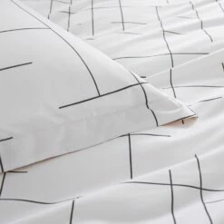 Luxury Duvet Covers Tile Pattern Printed Bedding Set White -Bed Linings Sale BlackLines 05