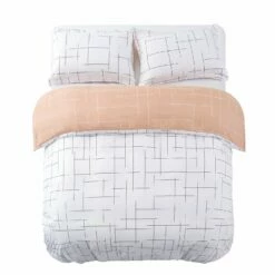 Luxury Duvet Covers Tile Pattern Printed Bedding Set White -Bed Linings Sale BlackLines 08