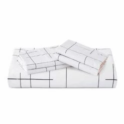 Luxury Duvet Covers Tile Pattern Printed Bedding Set White -Bed Linings Sale BlackLines 09