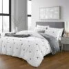 Polka Dot Duvet Cover Reversible Bedding Set White & Grey -Bed Linings Sale BlackSpots 01b