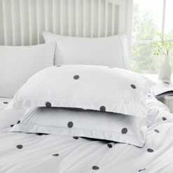 Polka Dot Duvet Cover Reversible Bedding Set White & Grey -Bed Linings Sale BlackSpots 03