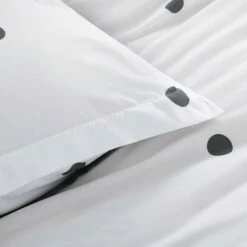 Polka Dot Duvet Cover Reversible Bedding Set White & Grey -Bed Linings Sale BlackSpots 05
