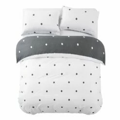 Polka Dot Duvet Cover Reversible Bedding Set White & Grey -Bed Linings Sale BlackSpots 08
