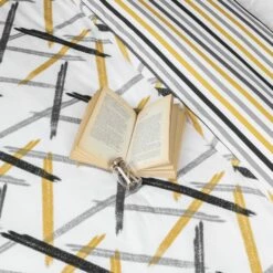 Ochre Stripe Reversible Duvet Cover Set -Bed Linings Sale BlackYellowStripe 1