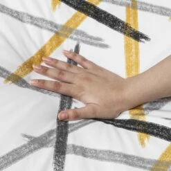 Ochre Stripe Reversible Duvet Cover Set -Bed Linings Sale BlackYellowStripe 4