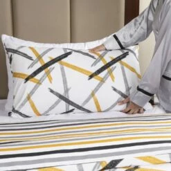 Ochre Stripe Reversible Duvet Cover Set -Bed Linings Sale BlackYellowStripe 5