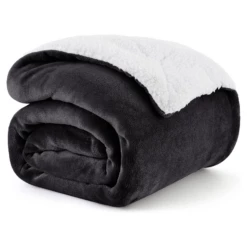 Sherpa Blanket Fluffy Throw Single, Double & King Size -Bed Linings Sale Black 026af042 1fe2 4510 946a 98c77f685f86