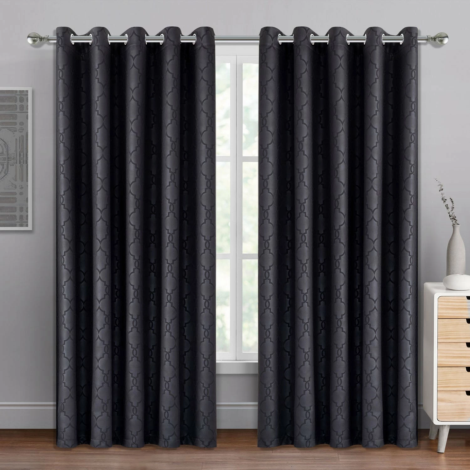 Blackout Curtains Ready Made Embossed Black 3 Blackout Curtains Ready Made Embossed Black
