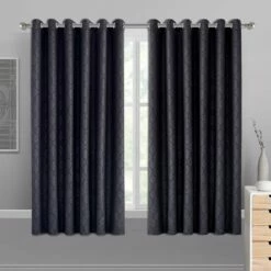 Black Eyelet Curtains Embossed Style Black Window Drape