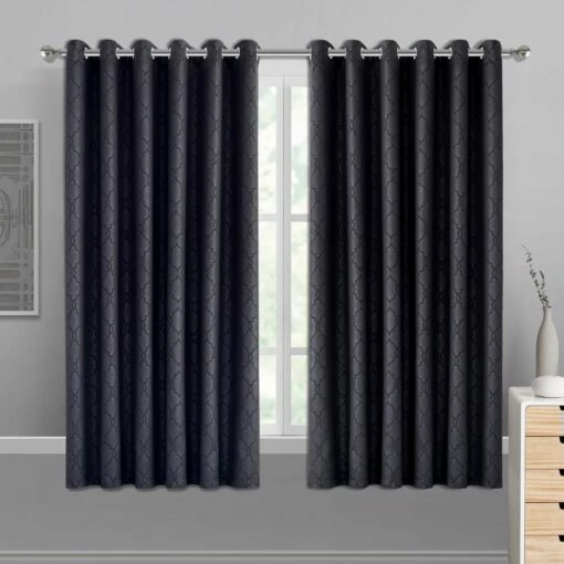 Black Eyelet Curtains Embossed Style Black Window Drape -Bed Linings Sale BlackoutEmbossedBlack 2 dde8a9ce dc26 4a4e 9e27 f7ca335feecb