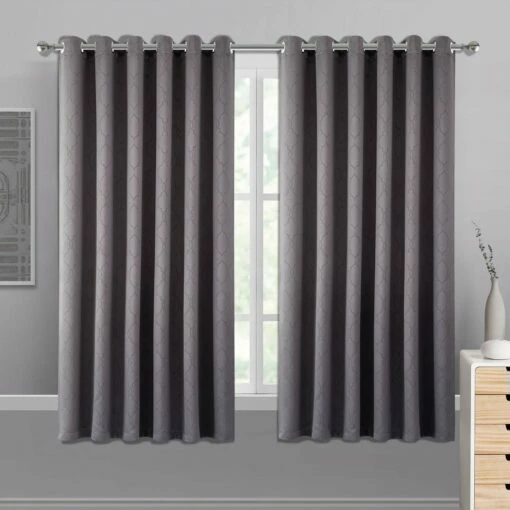 Thermal Eyelet Curtains Dark Grey Embossed Blackout Window Drape -Bed Linings Sale BlackoutEmbossedGrey 3