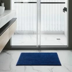 Chenille Navy Bathroom Mat