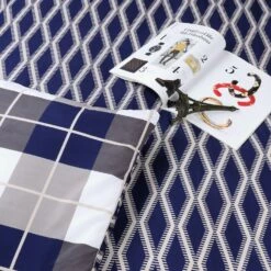 Navy Check Reversible Duvet Cover Set -Bed Linings Sale BlueCheck 11