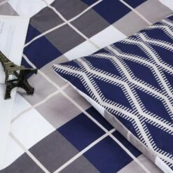 Navy Check Reversible Duvet Cover Set -Bed Linings Sale BlueCheck 7