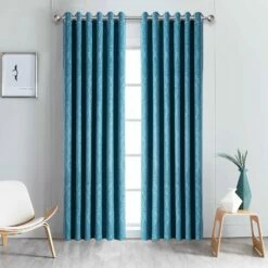Teal Blackout Curtains Embossed Eyelet