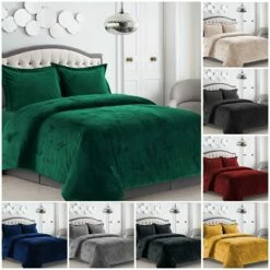 Crushed Velvet Duvet Cover Quilt Bedding Set