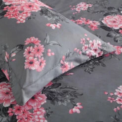 Grey Floral Bouquet Print Bedding Duvet Cover Set -Bed Linings Sale BouquetGrey 04