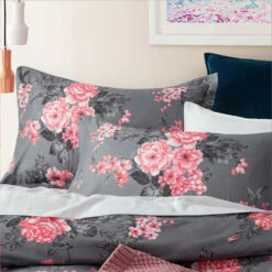 Grey Floral Bouquet Print Bedding Duvet Cover Set -Bed Linings Sale BouquetGrey 08