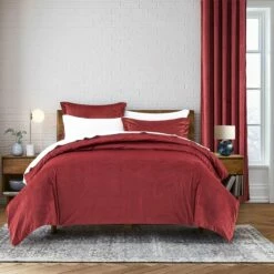 Burgundy Duvet Cover Crushed Velvet Bedding Set