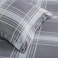 Double Bedding Check Printed Duvet Cover Set Grey -Bed Linings Sale CheckGrey 04