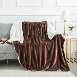 Sherpa Blanket Fluffy Throw Single, Double & King Size -Bed Linings Sale Coffee sherpa