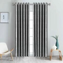 Charcoal Eyelet Curtains Embossed Blackout