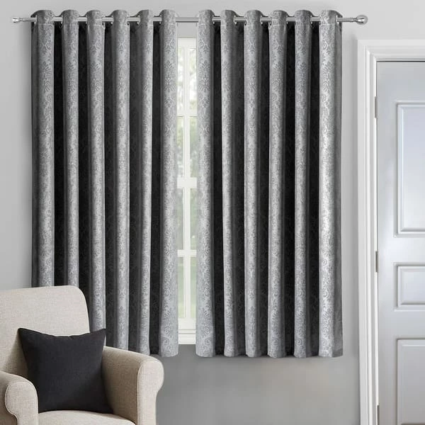 Charcoal Blackout Window Curtain Eyelet Embossed 3 Charcoal Blackout Window Curtain Eyelet Embossed