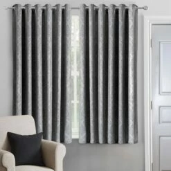Eyelet Blackout Curtains Ready Made Embossed -Bed Linings Sale Dark Grey 03 9176205b 46cf 41b9 b268 801144eb8f77