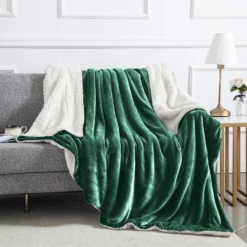 Sherpa Blanket Fluffy Throw Single, Double & King Size -Bed Linings Sale Green 4