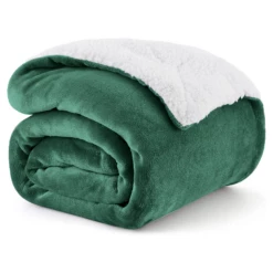 Sherpa Blanket Fluffy Throw Single, Double & King Size -Bed Linings Sale Green 5