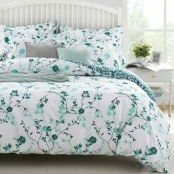 Green Floral Duvet Covers Floral Bedding Set Single, Double, King & Super King -Bed Linings Sale GreenFlower 02