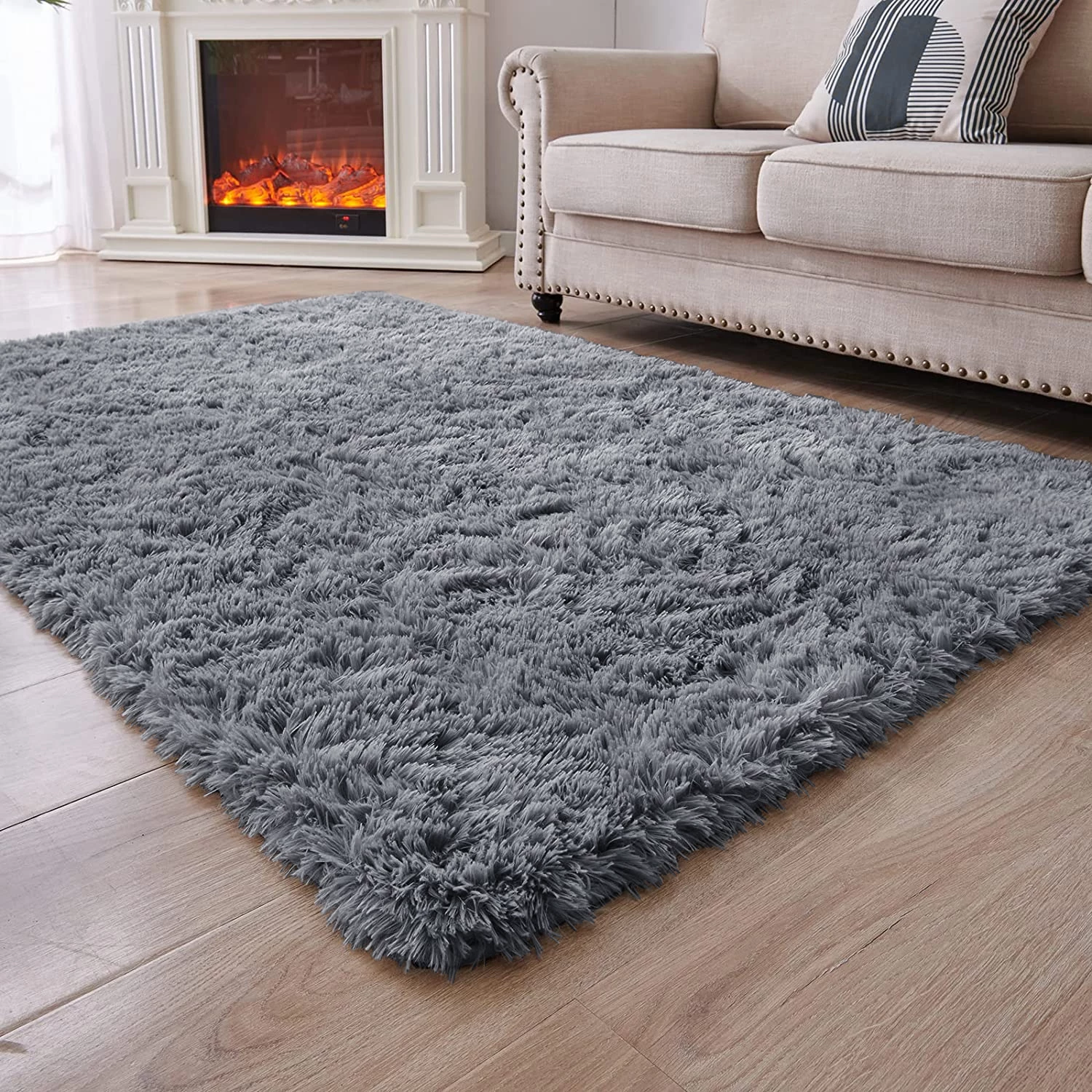 Grey Fluffy Rug Sheepskin Faux Fur Shaggy Living Room Carpet 3 Grey Fluffy Rug Sheepskin Faux Fur Shaggy Living Room Carpet