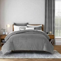 Crushed Velvet Duvet Cover Quilt Light Grey Bedding Sets