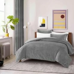 Crushed Velvet Duvet Cover Quilt Light Grey Bedding Sets -Bed Linings Sale Grey Makhmal Duvet