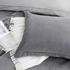 Crushed Velvet Duvet Cover Quilt Light Grey Bedding Sets -Bed Linings Sale Grey Makhmal Duvet 6