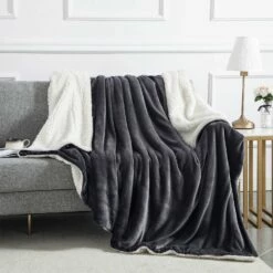 Sherpa Blanket Fluffy Throw Single, Double & King Size -Bed Linings Sale Grey sherpa 82dd3162 291d 497a b2ca 8e90d66b3261