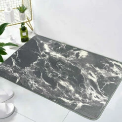 Memory Foam Bath Mat Anti Slip Water Absorbent Door Mat Marble Grey -Bed Linings Sale GreyMarble 4