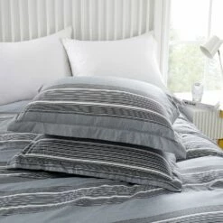 Super King Duvet Cover Striped Print Reversible Bedding Grey -Bed Linings Sale GreyStripe 03