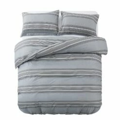 Super King Duvet Cover Striped Print Reversible Bedding Grey -Bed Linings Sale GreyStripe 08