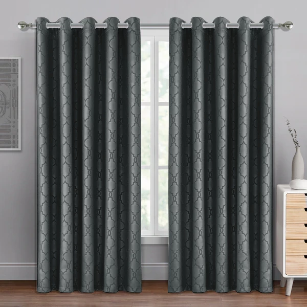 Dark Grey Blackout Curtains Embossed Ready Made 3 Dark Grey Blackout Curtains Embossed Ready Made
