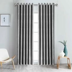 Silver Blackout Curtains Embossed Eyelet