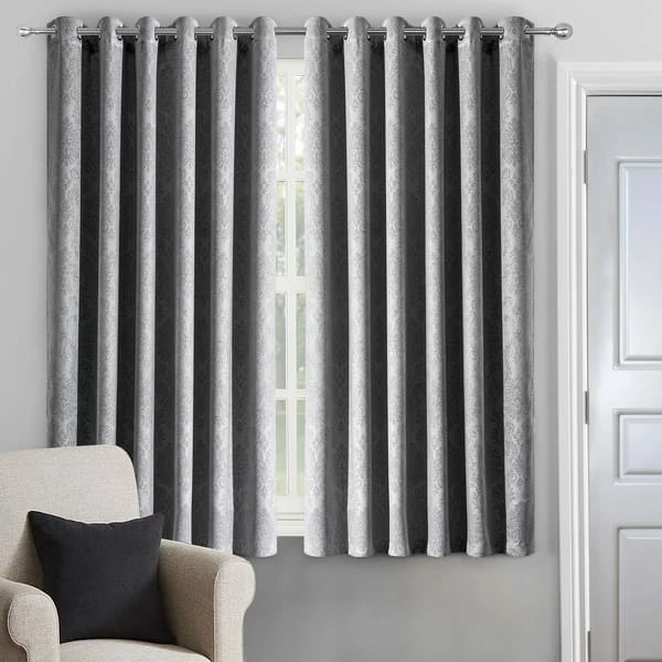 Silver Blackout Window Curtain Eyelet Embossed 3 Silver Blackout Window Curtain Eyelet Embossed